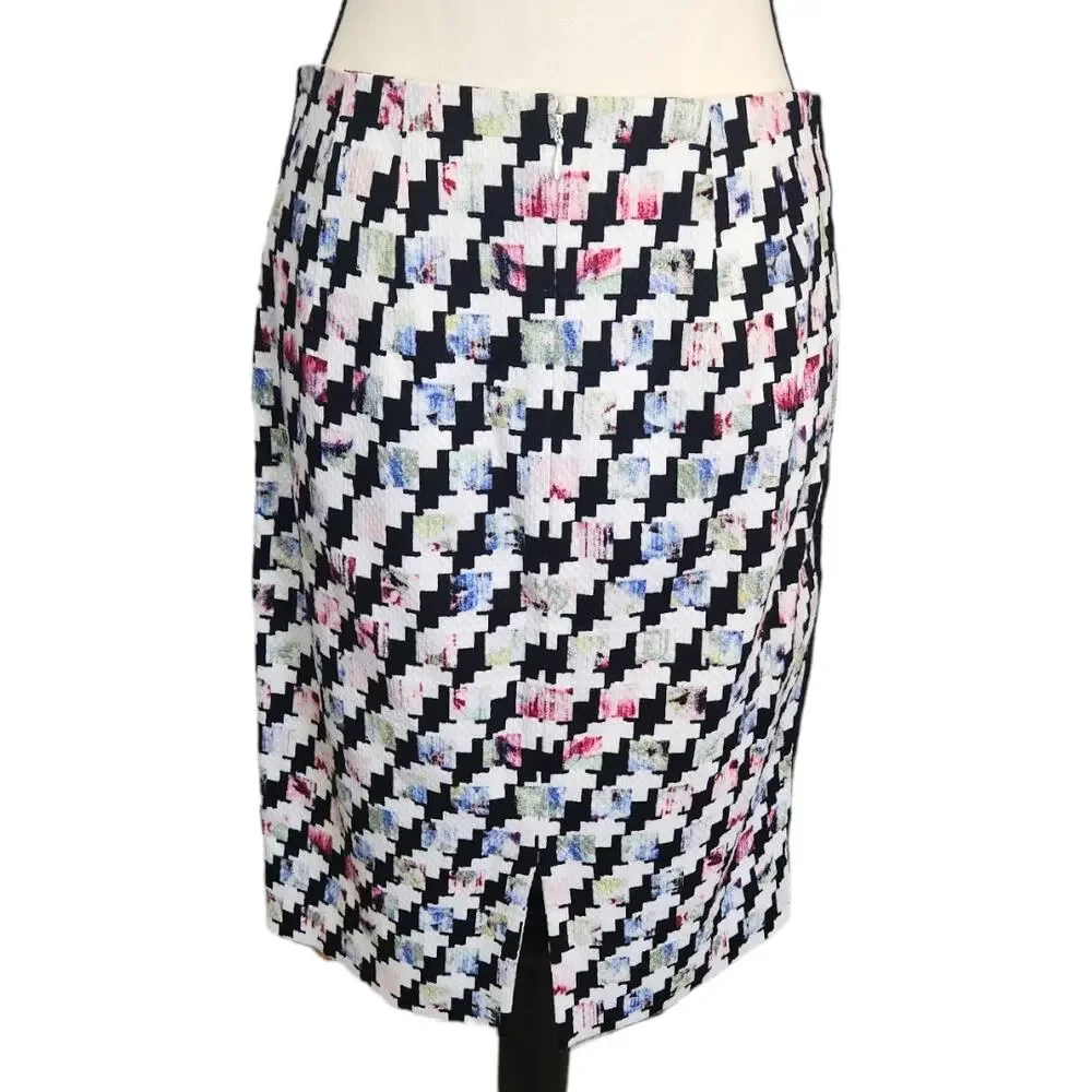 White House Black Market Houndstooth Geometric Pencil Skirt Twill Sz 6 NWOT